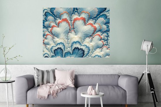 Un poster blanc avec motif floral bleu 160x120 cm - Tirage photo sur Poster (décoration murale salon / chambre) / Poster Fleurs XXL / Groot format!