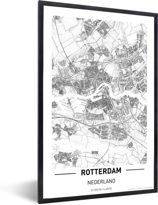 Fotolijst incl. Poster - Stadskaart Rotterdam - 40x60 cm - Posterlijst - Plattegrond
