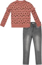 Koko Noko BIO Basics Set(2delig) Jeans Nelly Grey en Sweater Nova Dusty Pink spot - Maat 134/140