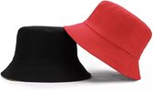 Bucket hat 2 in 1 Zonnehoed Vissershoedje Emmer Hoedje Omkeerbaar - Rood Zwart