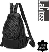 LaGloss ECHT LEDER Dames Rugtas Gevlochten Zwart - Luxe Schouder tas - Rugzak - Trend - 31 x 23 cm - Zwart