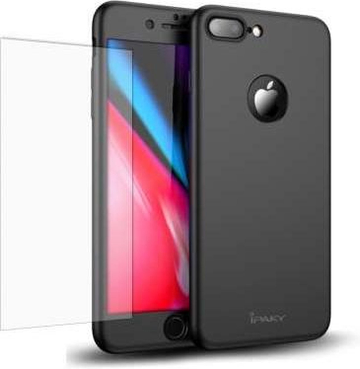 iPaky Apple iPhone 7 Plus / iPhone 8 Plus Full Cover Case met Tempered Glass - Zwart
