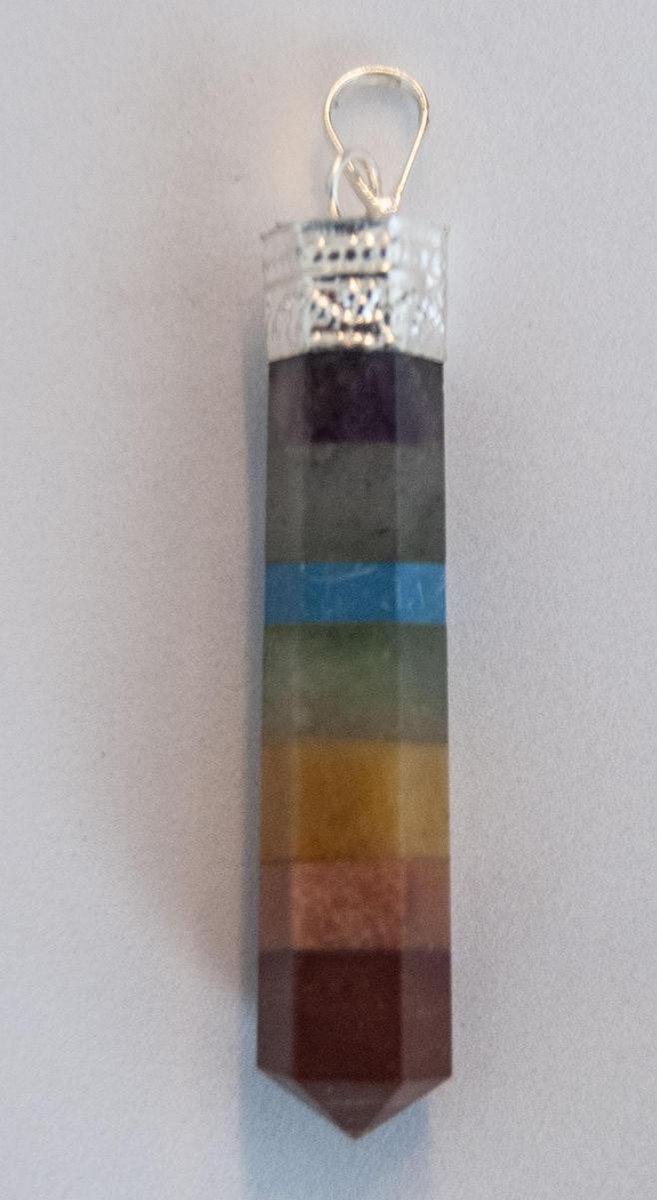 Chakra punthanger. Edelsteen. Jaspis, chalcedoon, gele calciet, aventurijn, turkoois, agaat en amethist.