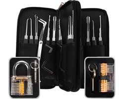 34 delige lockpick set voor beginners en gevorderden met 2x oefenslot een opberghoes en opberg doosjes - lockpicking set - survival kit - gereedschapset - doorzichtig slot transparant
