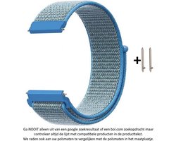 Licht blauw Nylon horlogebandje geschikt voor 20mm Smartwatches (zie compatibele modellen) van Samsung, Pebble, Garmin, Huawei, Moto, Ticwatch, Seiko, Citizen en Q – Maat: zie maatfoto – 20 mm light blue nylon smartwatch strap