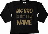 Grote broer shirt-Bekendmaking zwangerschap-big bro is my new name-zwart-goud-Maat 104