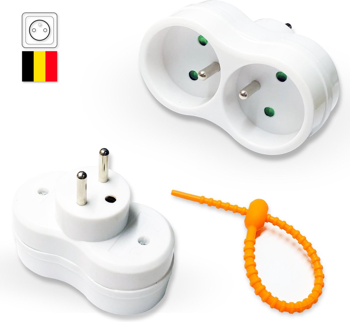 Colorful Sun® Stopcontact splitter - Verdeelstekker - Verticaal - Verloopstekker 2 voudig wit - België - Met penaarde - 1 stuk - Gratis kabel-organizer - Kinderbeveiliging - Tweewegstekkers - Stekkers - Stekkerdoos