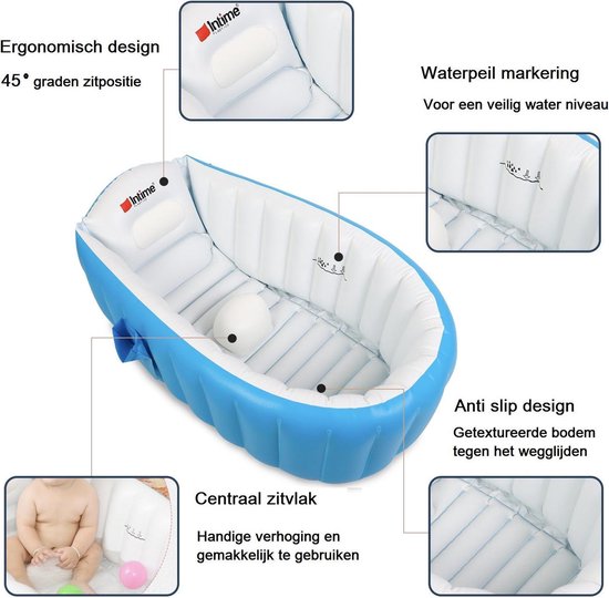 Intime Plastic - Baby bad - Baby badje - Kinderbad - Peuterbad - Zitbad - Baby spa - Opblaasbaar - Opvouwbaar - Anti slip - Blauw | van Intime — afbeelding 3