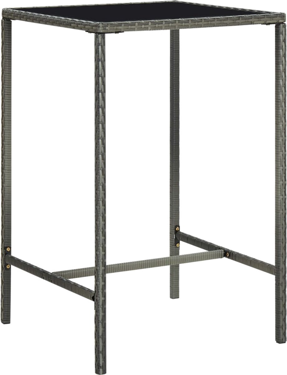 vidaXL Tuinbartafel 70x70x110 cm poly rattan en glas grijs