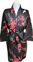 Originele - Japanse - Kimono - Kersenbloesem - Zwart - Katoen - Kort - (Maat zie productomschrijving !)
