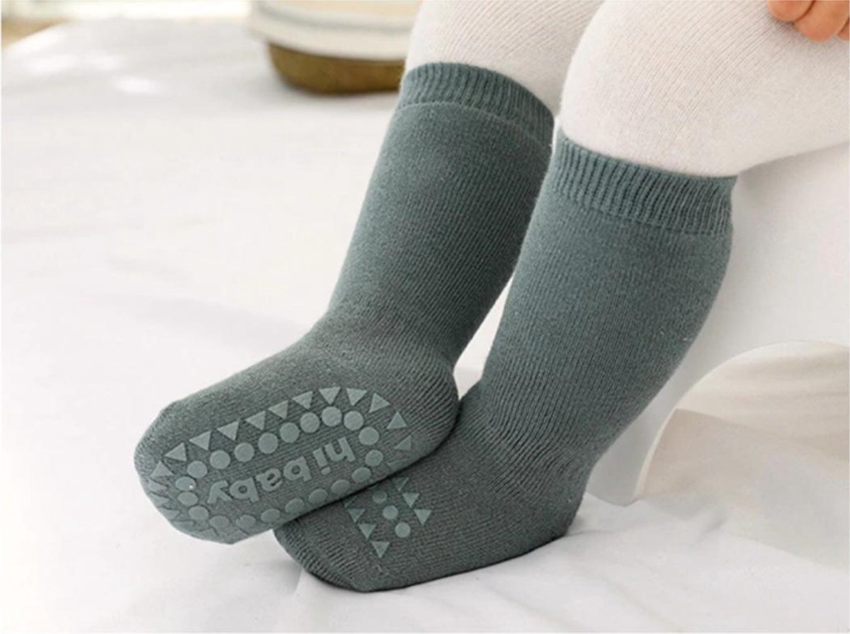 Baby sokken - Verdikte baby sokken - Antislip sokken - Licht Groen Maat: S - Merkloos