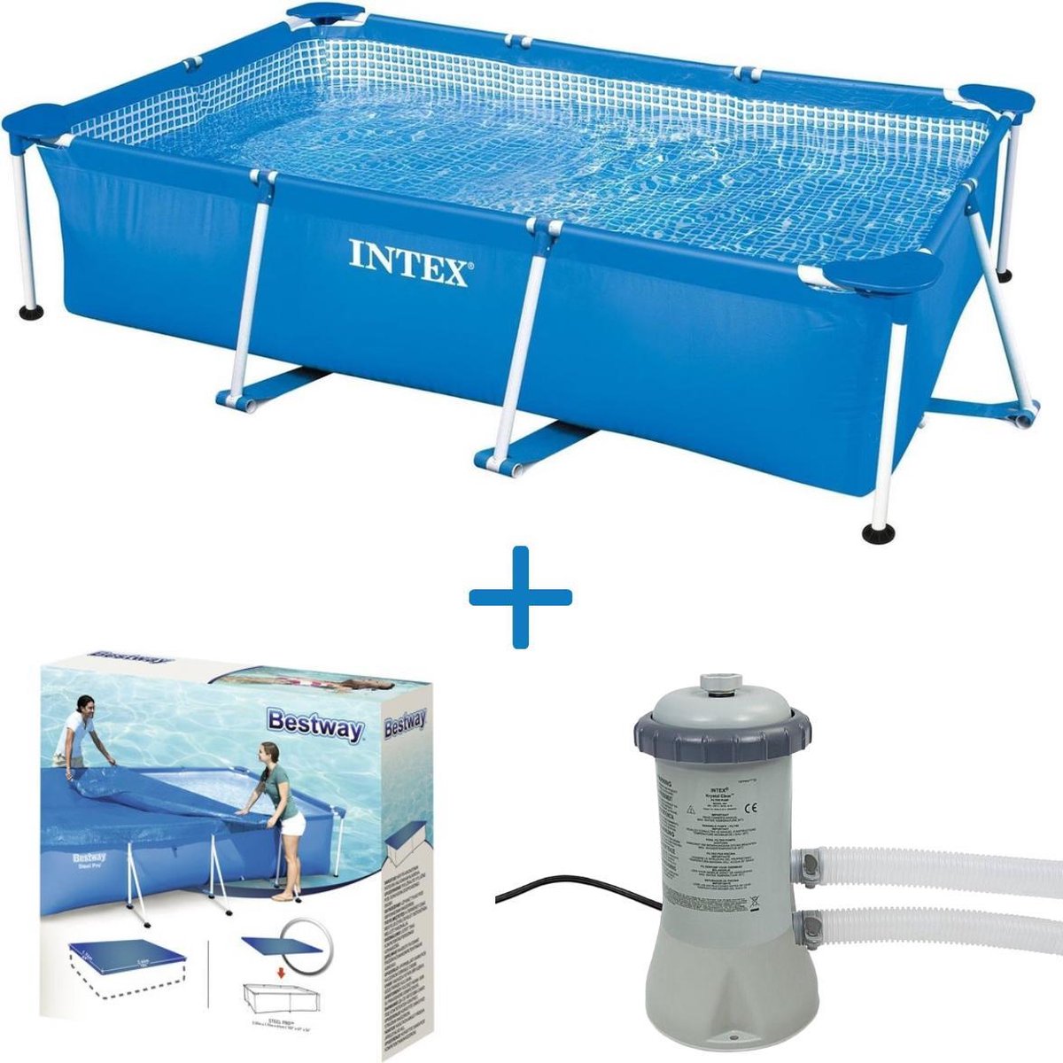 Zwembad Intex Metal Frame Pool 300x200x75 cm + Filterpomp 12V - 2271 L/uur + Afdekzeil - Merkloos