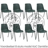 King of Chairs -set van 8- model KoC Daniëlle antraciet met zwart onderstel. Kantinestoel stapelstoel kuipstoel vergaderstoel kantine stoel stapel stoel kantinestoelen stapelstoele