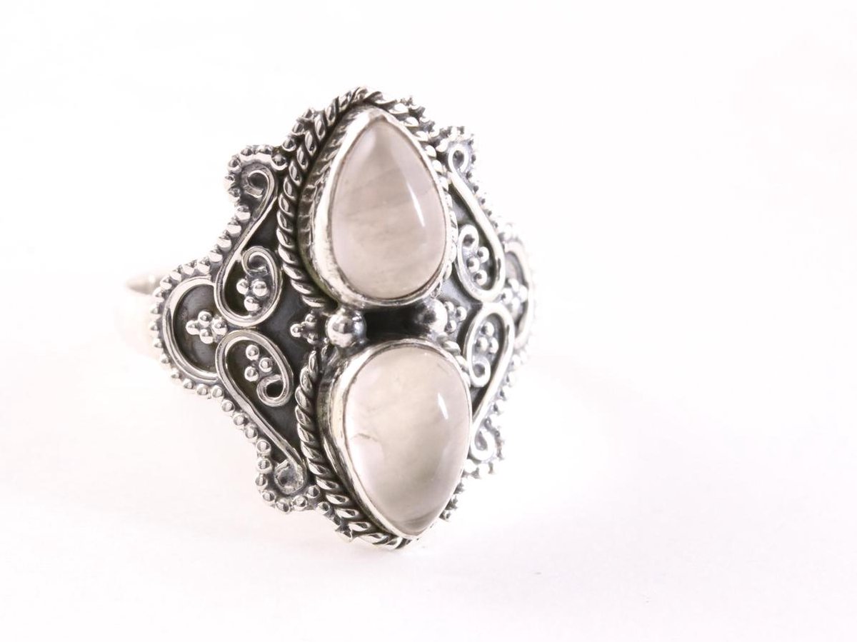 Bewerkte zilveren ring met rozenkwarts - maat 19