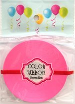 Roze cadeaulint/krullint/ballonlint - 5 mm. - 50 meter - 1 platte rol in blisterverpakking