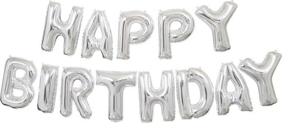 Ballonnen Letter Set Happy Birthday Zilver 35cm
