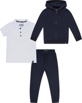 Koko Noko BIO Basics Set(3delig) Hooded Sweater, Joggingbroek Navy en Polo Wit - Maat 98/104