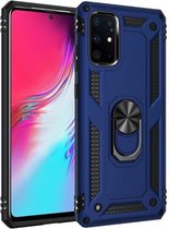 Huawei P40 Stevige Magnetische Anti shock ring back cover case- schokbestendig-TPU met stand – Blauw + Gratis screenprotector