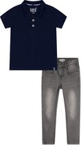 Koko Noko BIO Basics Set(2delig) Jeans NOX GREY en Polo Navy - Maat 110/116