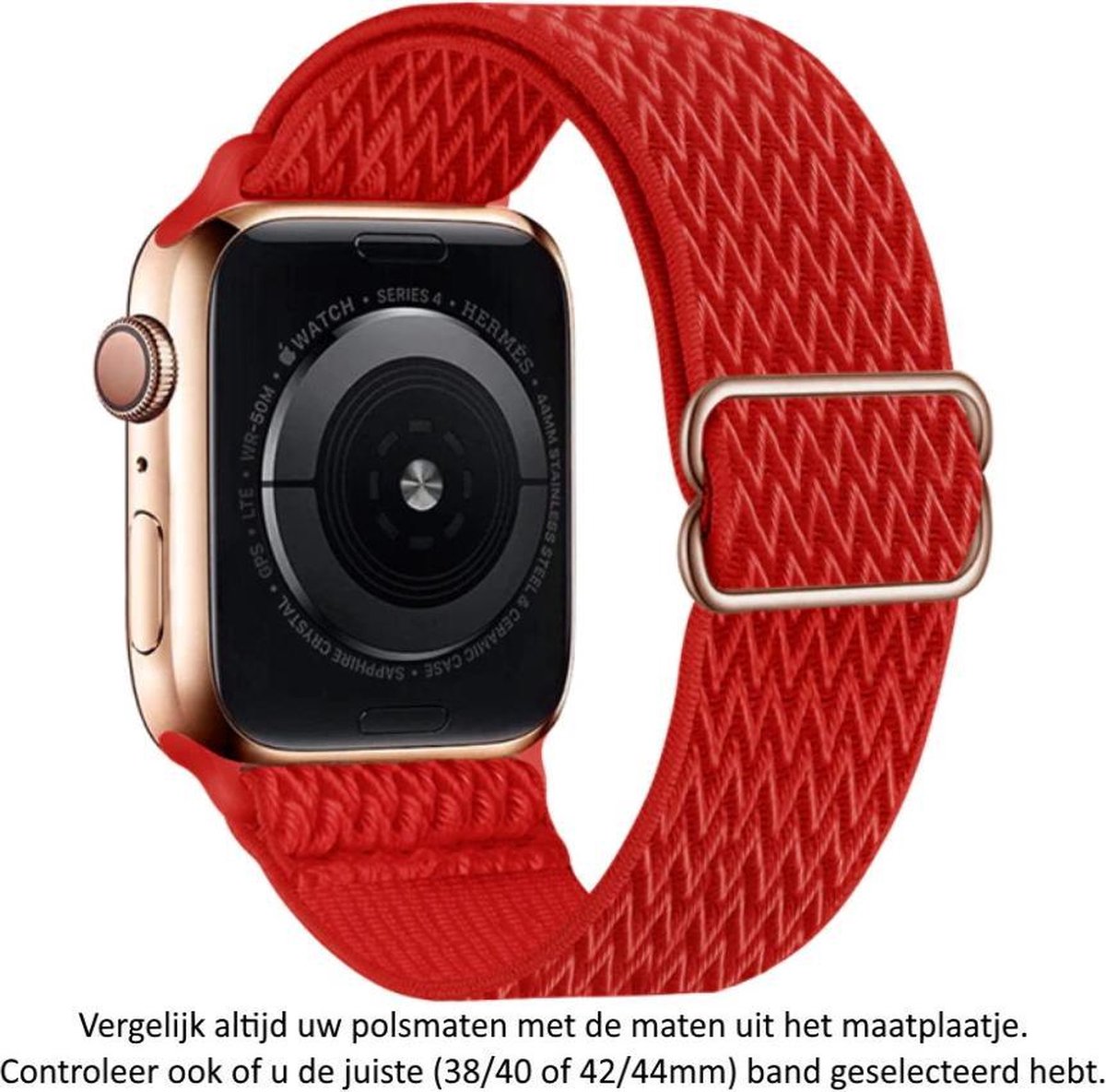 Rood Verstelbare Elastische Nylon Horloge Band geschikt voor Apple Watch 1, 2, 3, 4, 5, 6, 7, 8, SE, 38mm, 40mm & 41mm "Mannenbreedte" Series – Maat: zie maatfoto - Zacht Geweven Nylon - 38 mm, 40 mm en 41 mm - Red - Rekbaar