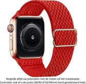 Rood Verstelbare Elastische Nylon Horloge Band geschikt voor Apple Watch 1, 2, 3, 4, 5, 6, 7, 8, SE & Nike+, 38mm, 40mm & 41mm "Mannenbreedte" Series – Maat: zie maatfoto - Zacht Geweven Nylon - 38 mm, 40 mm en 41 mm - Red - Rekbaar