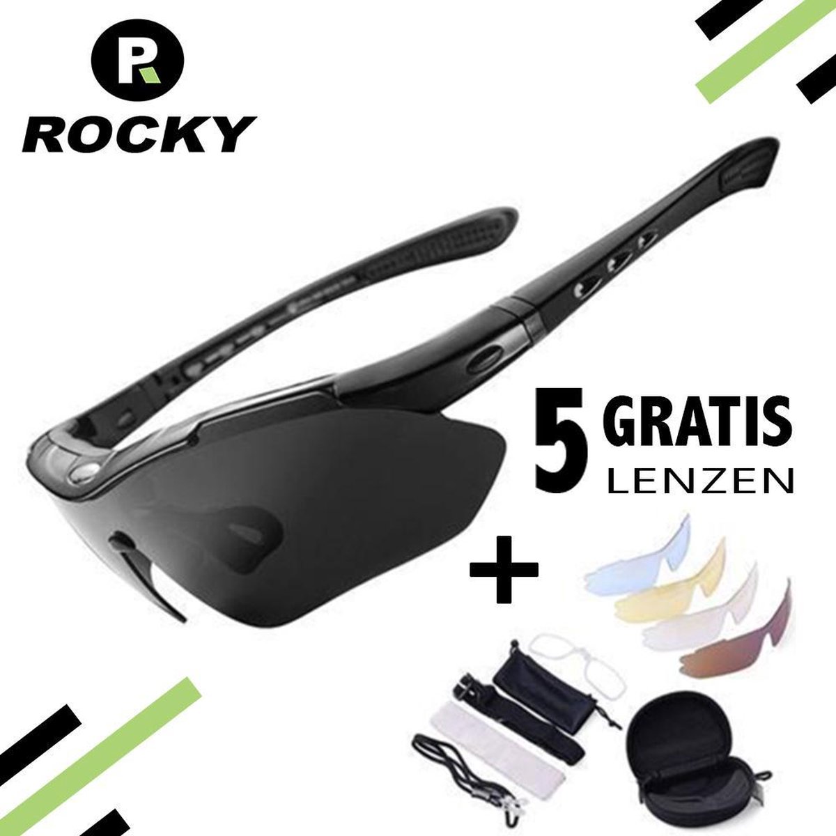 Fietsbril - Sportbrillen - Fietsbrillen - Professionele Gepolariseerde ROCKY Fietsbril + 5 GRATIS V