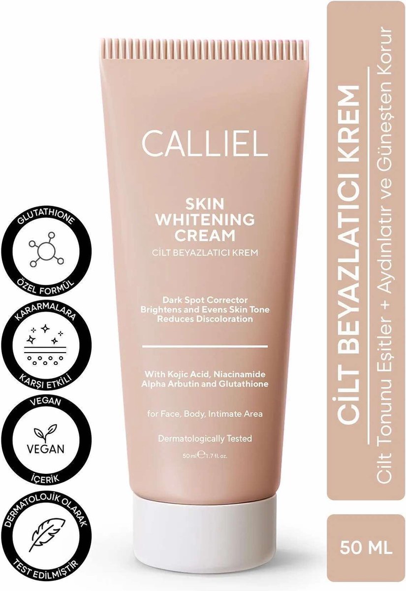 Goedkoopste CALLIEL Skin Whitening Cream - Huid Bleek Creme Donkere Vlekken corrector Vermindert Verkleuringen Verhelderende anti-smetverzorgingscrème met Glutathion Alfa-arbutine Kojinezuur (Kojic Acid) en Niacinamide voor Gezicht Lichaam en Intieme delen 50 ML