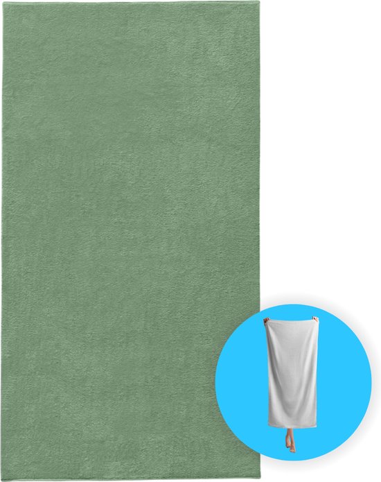 Funnies Strandlaken XL Stone Green Grijs Extra groot - 100 x 200 cm - Hoogwaardig Katoenen OEKO-TEX Strand Handdoek - 500 gram/m2 Luxe Dikte - Extra zacht - Sneldrogend Badhanddoek - Ideaal voor Strand, Sauna, Zwembad, Vakantie en Sport - Badlaken