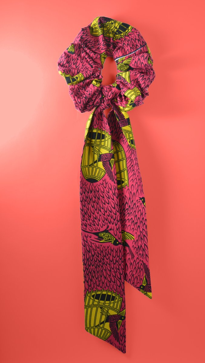 XXL Scrunchie Set met Bunny Ears & Shawl - Yellow Birdcage