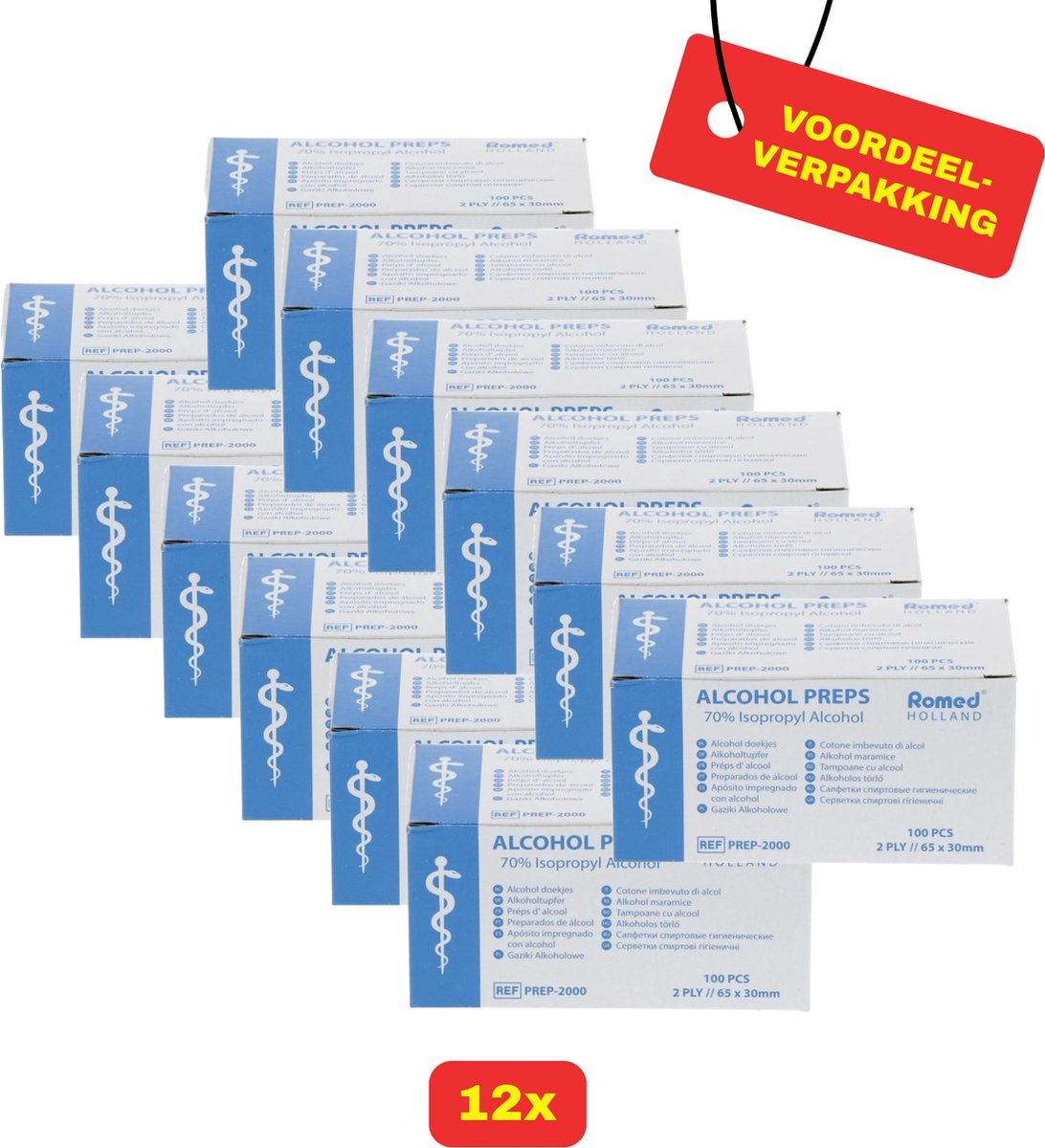 Goedkoopste 12 x Romed Alcoholdoekjes 100 stuks - Voordeelverpakking!