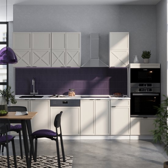 Vicco Fame- Line Cuisine complète – 300 cm avec armoire haute, sans plan de travail Grijs/beige/blanc