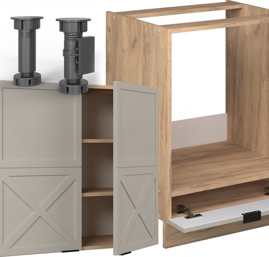 Vicco Fame- Line Cuisine d'angle - 227 x 287 cm, LV Chêne Grijs/ beige / chêne doré, LV Chêne