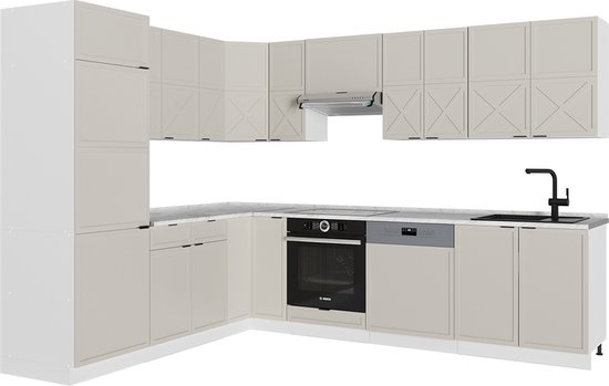 Foto: Vicco fame line hoekkeuken 287 x 46 cm zonder werkblad grijs beige wit