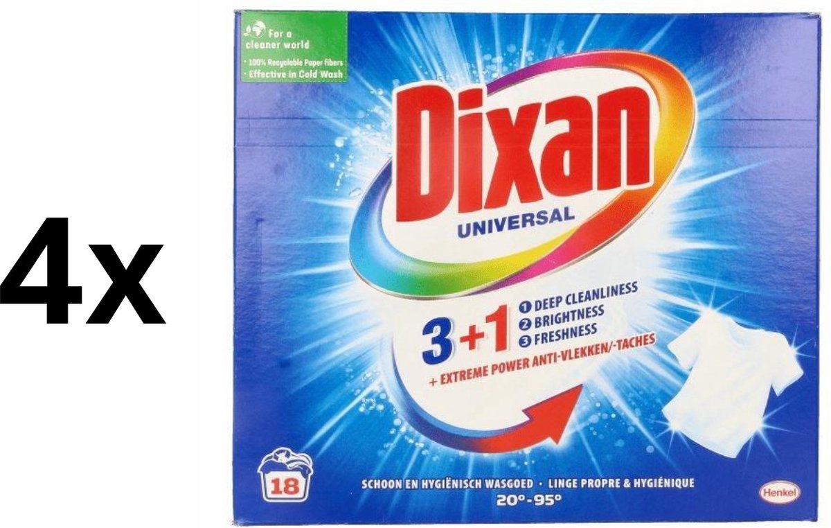 Goedkoopste Dixan Powder Universal - 4x18WL 4.32kg - Waspoeder - Wasmiddel - Voordeelverpakking - Gekleurde Was