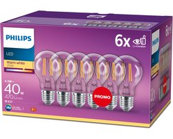 Philips energiezuinige LED Lamp Transparant - 40 W - E27 - warmwit licht - 6 stuks - Bespaar op energiekosten