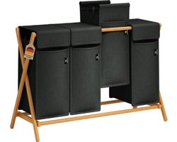 Luxe Wassoorteerder – Wasmand 4 Vakken – Was Organizer – Met Deksel – 200L Capaciteit – Natuurlijke Materialen – Stijlvol – Zwart