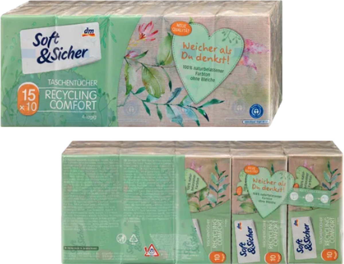 Goedkoopste Soft&Sicher - Zakdoekjes gerecycled 4-laags | 15x10 stuks, 150 stuks