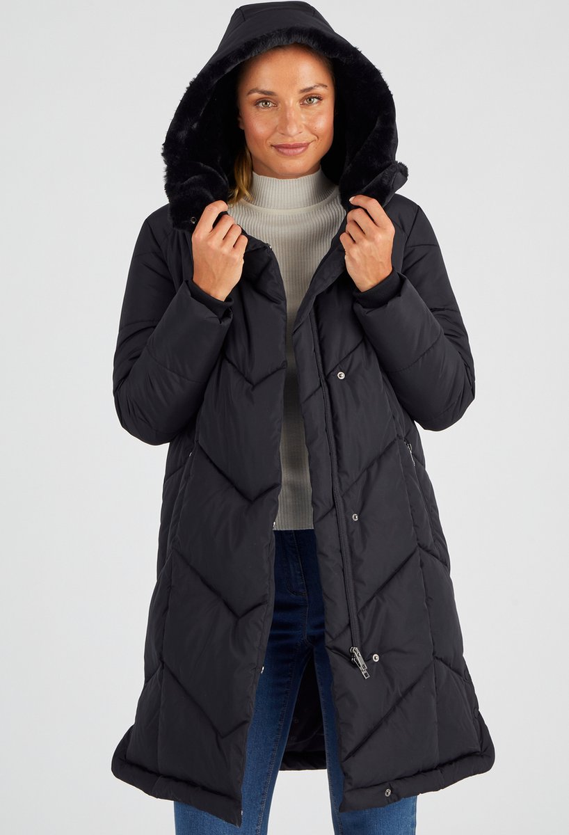 Damart - Lange parka, brede kraag, voering van Thermolactyl - Dames - Zwart - 46-48 (L)