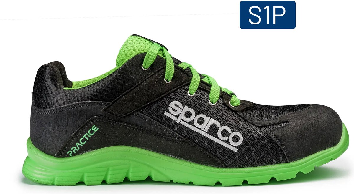 Sparco PRACTICE KEKE – Lichtgewicht veiligheidsschoen S1PL met ademend 3D-mesh en PU-zool - zwart-groen - Maat - 36