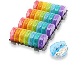 28-daagse medicatiedispenser, extra grote maandelijkse medicatie-organizer, dagelijkse pillendoos-organizer voor pillen, visolie, vitaminen en supplementen (regenboogkleuren)