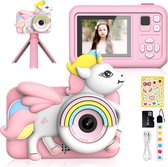 Ilona® Digitale Kindercamera HD 1080p – Vlogcamera met Tripod, Stickervel en Selfie Camera – Speelgoed Fotocamera voor Kinderen – Inclusief 32GB microSD Kaart – Unicorn Roze Kinderfototoestel voor Foto’s en Video’s
