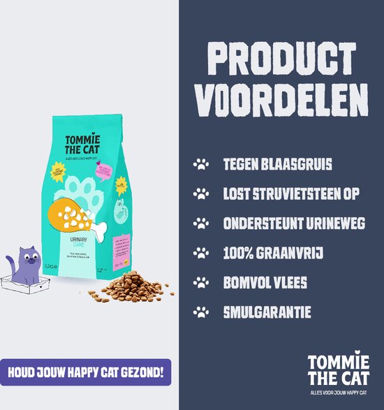 Tommie the Cat - blaasgruis kattenvoer - 100% graanvrije kattenbrokken - urinary care droogvoer - bomvol verse kip - 2kg
