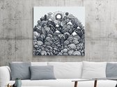Doodle landschap schilderij | Creatieve krabbels vormen betoverend landschap van artistieke expressie | Kunst - 60x60 centimeter op Dibond | Foto op Dibond