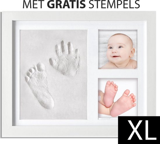 Foto: Babymy xl babyafdruk fotolijst incl stempels gipsafdruk baby klei afdruk baby voetafdruk handafdruk babyshower baby art kraamcadeau jongen en meisje geboorte cadeau kraam cadeau