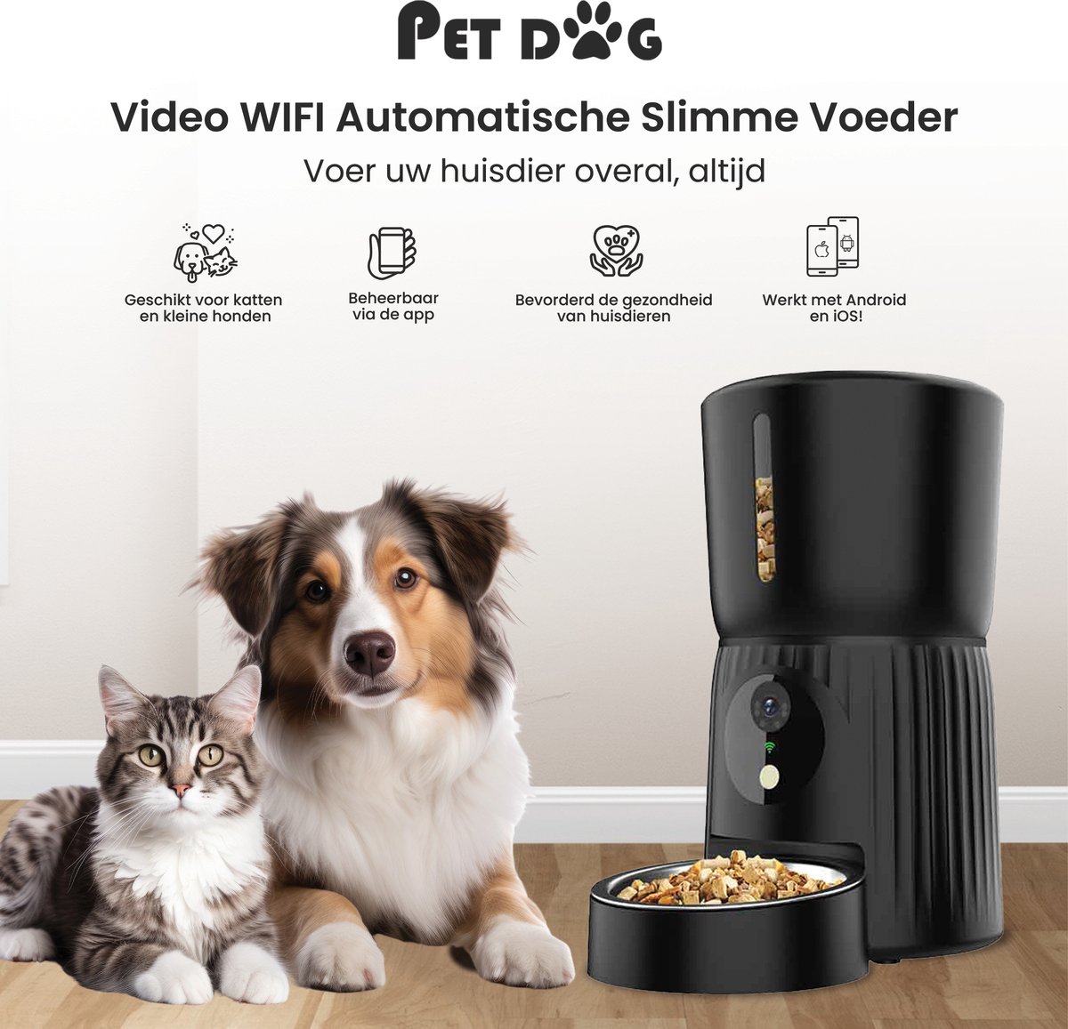 Afbeelding 2 van PetDog® Automatische Voerbak met camera voor Katten en Kleine Honden - Capacity 4 liters - 15 Maaltijden per dag - Stemopname - Bestuurd via Wifi Applicatie