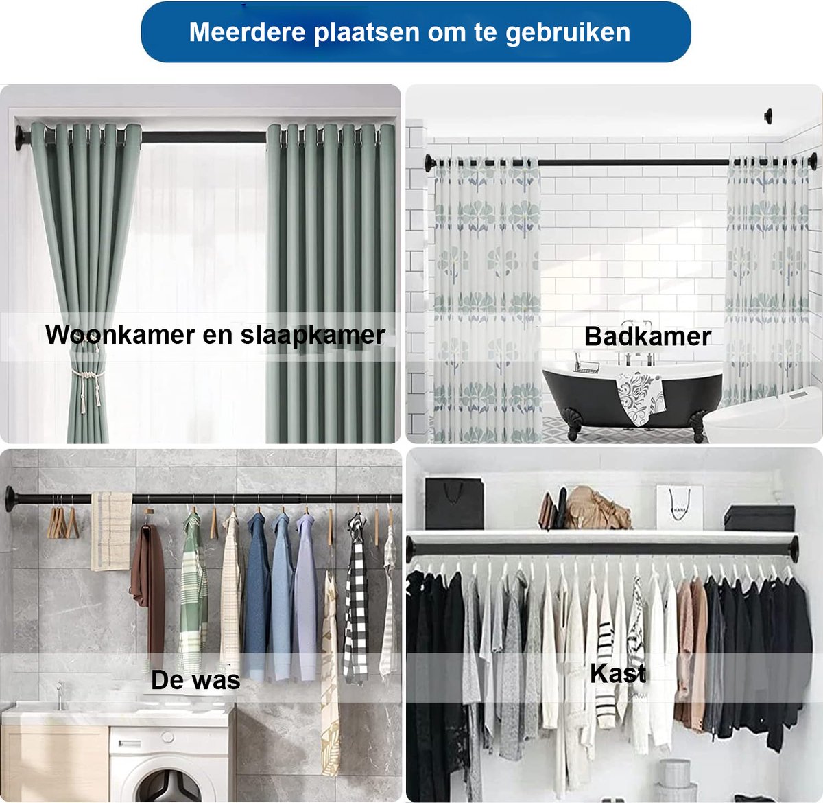 Gordijnroede, 70-400 cm, geen boormachine nodig, gordijnroede, extra
