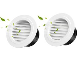 2 Stuks Ventilatierooster - Ventilatieventiel - Badkamer Rooster - Rond Luchtrooster - Schoepenrooster ø 100 Aansluitdiameter - incl. Gaas - Wit