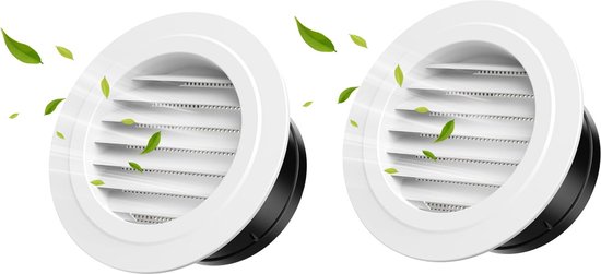 Grille de ventilation 2 pièces - Clapet de ventilation - Grille de salle de bain - Grille d'aération ronde - Grille à ailettes ø 100 - Diamètre de raccordement - Avec Grillage - Wit
