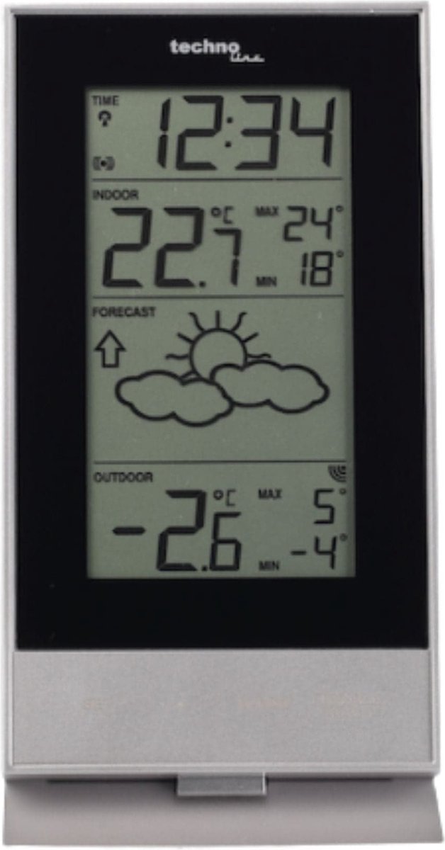 Technoline weerstation - WS 9910 - 85x166x56mm - zilver/zwart - met 1 buitensensor 100m - TL-WS9910