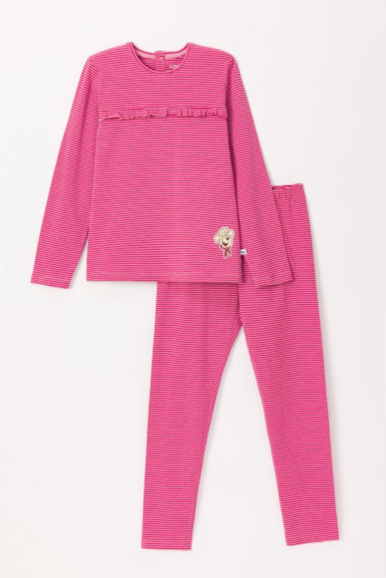 Pyjama Woody filles/femmes - rayé rose - labradoodle - 242-10-PZG-Z/908 - taille 152